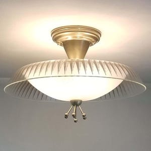 736b Vintage Lg 18&quot; Ceiling Light Lamp Glass Fixture atomic mid-century modern sputnik mcm