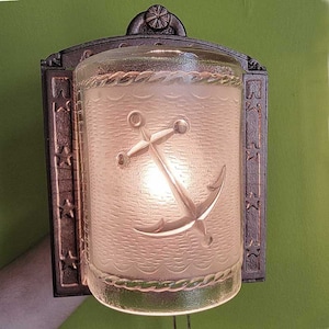 956b 40s Antique/Vtg Slip Shade Maritime Nautical Ceiling Wall Sconce Light