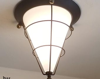 138a Vintage 50's 60's  mid-century modern glass shade ceiling light fixture lamp chair table danish