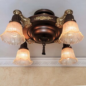 404c Antique 1910's - 20's brass ceiling Light fixture Chandelier lighting