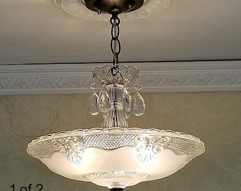 284a Antique vintage 1930s 40s Ceiling Lighting Glass Shade lamp fixture chandelier