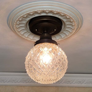 206c Antique vintage 1910's - 30's  Glass Ceiling Light Fixture Globe hall bath porch