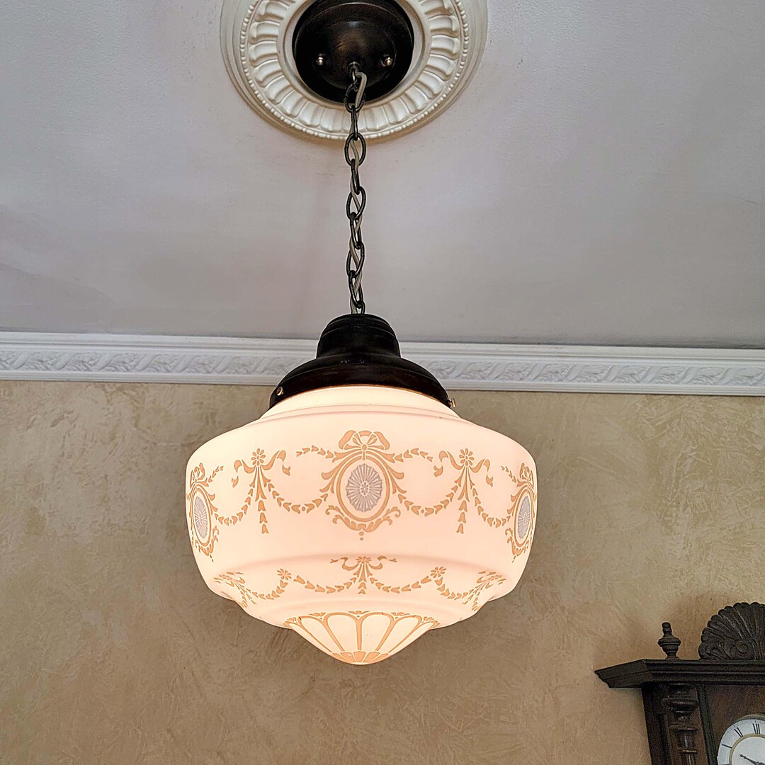 【SISANDI】TRIANGLE / H-CLASSIC 377c Antique 1910s 30's Glass Shade Ceiling Light Fixture