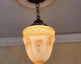 790c Antique 1910's 20's Glass Shade Ceiling Light Fixture pendant hall porch
