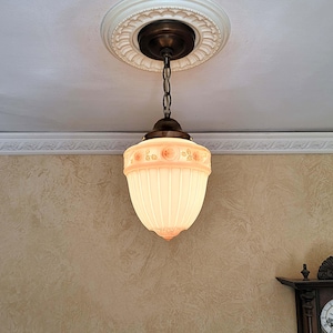 Victorian Brass Ceiling Light Fixture: Antique Glass Pendant Lighting