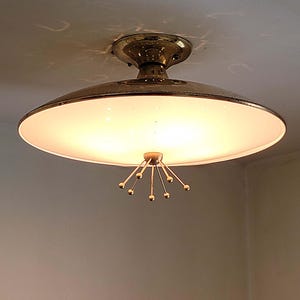 516c, Vintage 50's 60's lg 18" mcm glass shade Ceiling Light lamp fixture