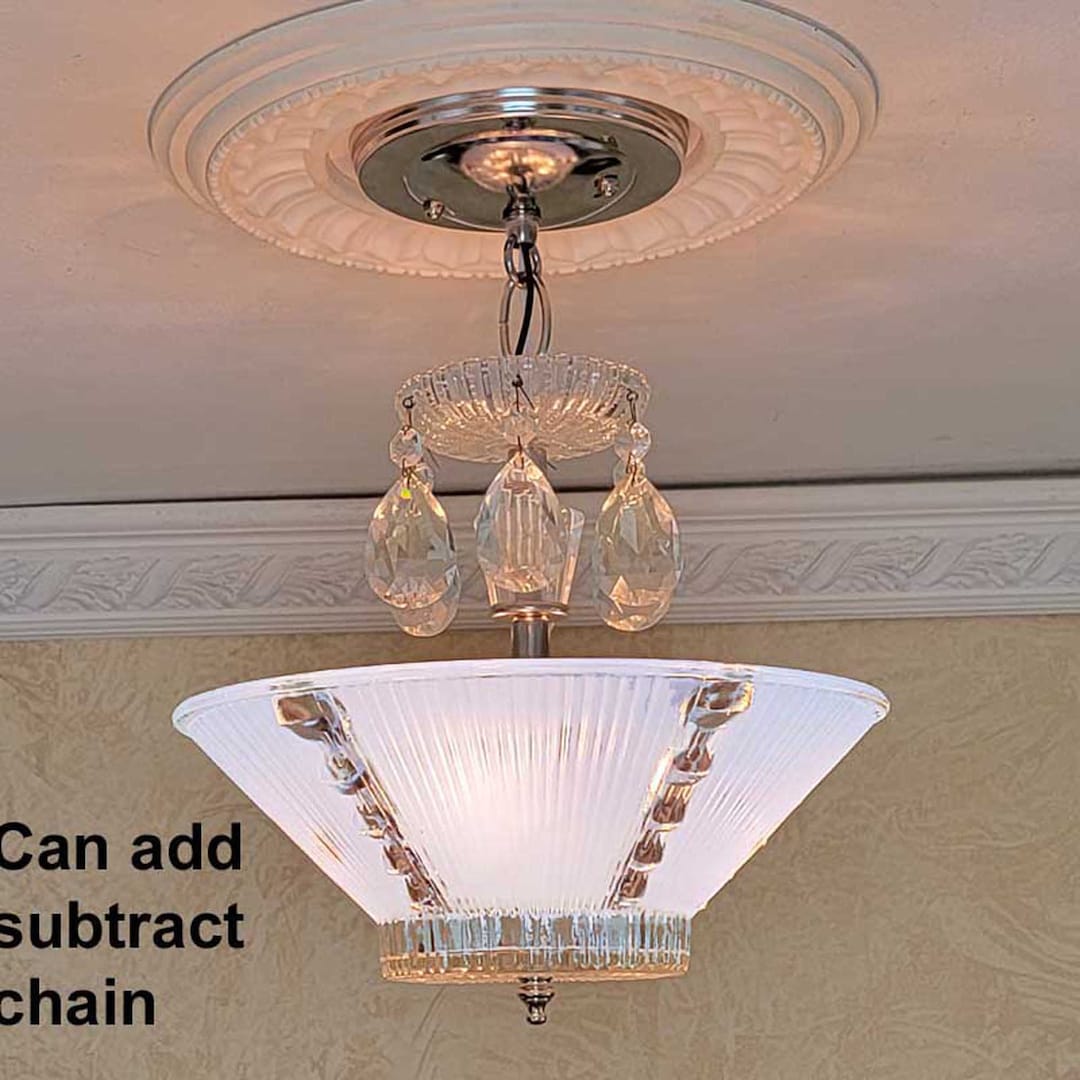 027c Vintage Antique Ceiling Light Fixture Chandelier Glass Lamp Shade ...