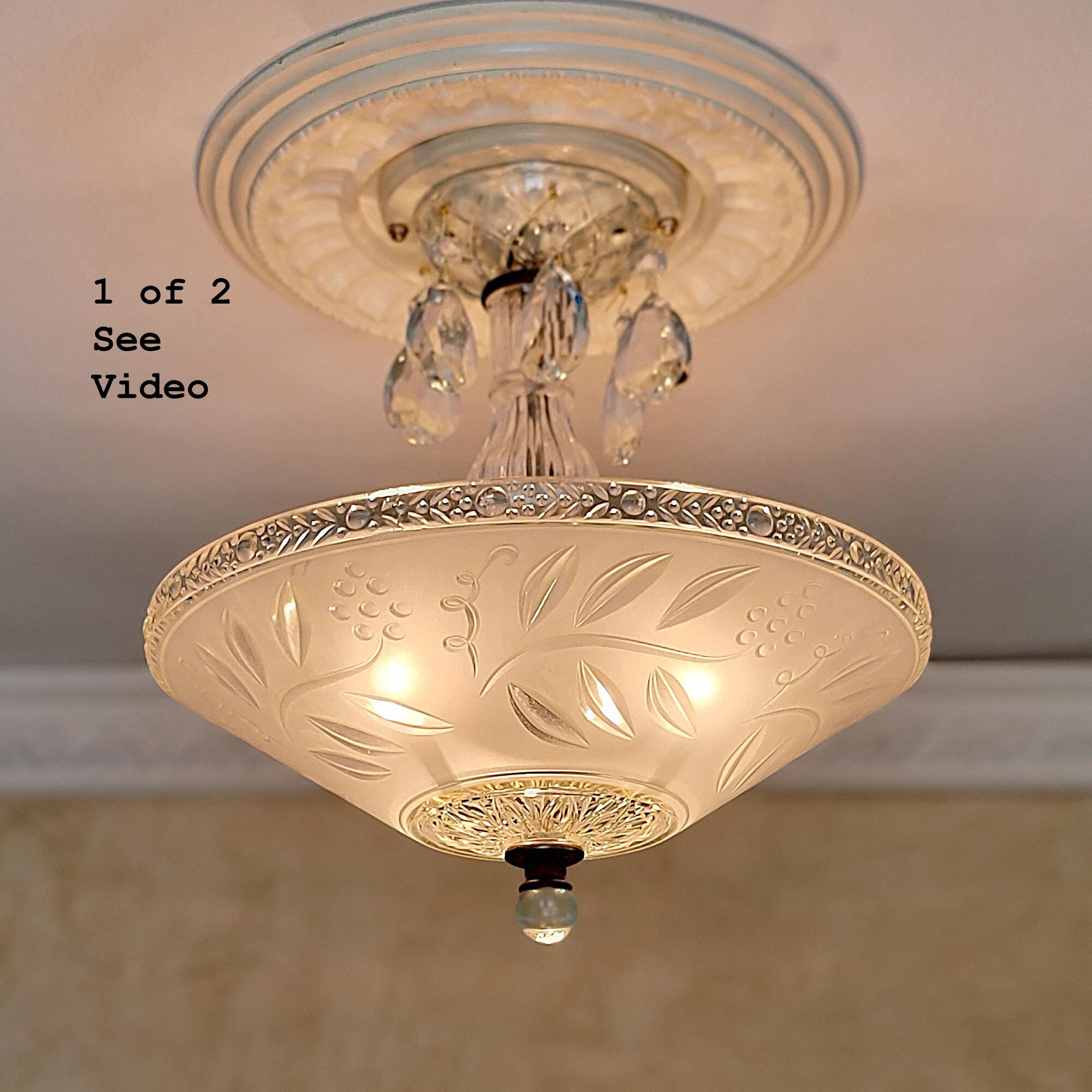 258c Vintage Antique Art Deco Glass Shade Ceiling Light Lamp 258c Vintage Antique Art Deco Glass Shade Ceiling Light Lamp