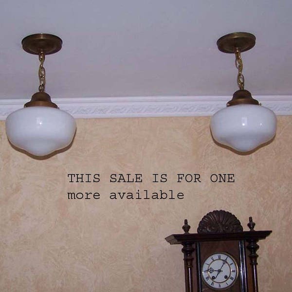814 c. 1930's ish Brass SchoolHouse Ceiling Light Fixture  Sale is for one more avail
