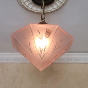 898c Antique 1930's 40's art deco Glass Shade Ceiling Light Fixture pendant hall entryway