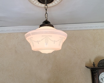 892c Antique 1920's - 30's Glass Shade Ceiling Light Fixture hall porch pendant hall kitchen
