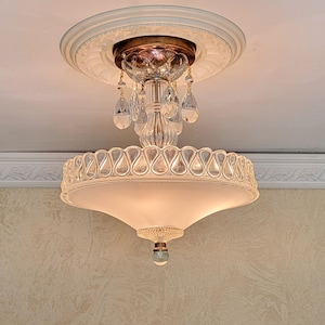 132b Antique vintage 1930&#39;s 40&#39;s Ceiling Light Glass Shade lamp fixture chandelier bedroom hall entryway guest bath