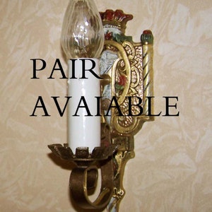 845a Antique sconces light Tudor gothic Spanish revival lamp wall sconce fixture  pair 1920&#39;s
