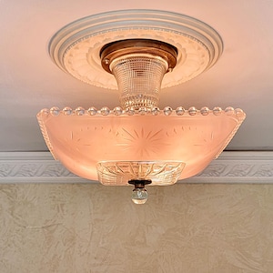 697c Antique Vintage 40&#39;s Hobnail Glass Shade Ceiling Light Fixture Chandelier bedroom entry way kitchen