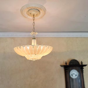 798bm Antique vintage 1940&#39;s Ceiling Glass Shade Light Lamp Fixture Chandelier dinning room bedroom entryway