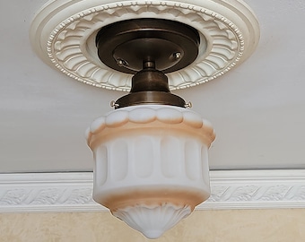 333c Vintage antique arts & crafts mission Victorian glass shade globe Ceiling Light Fixture hall entry porch