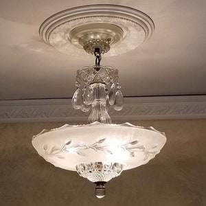 219a Vintage Antique Glass Shade Ceiling Light Fixture lamp Chandelier  white