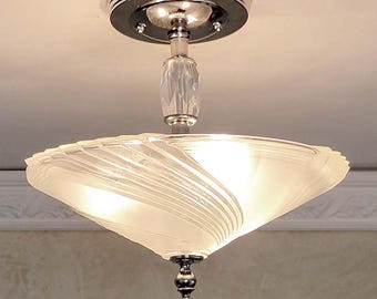 946b Vintage Antique aRT DEco Glass Shade Ceiling Light Fixture lamp Chandelier