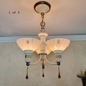 319c Antique Ceiling Light fixture chandelier lamp Slip Shade 1 of 2
