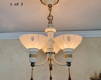 319c Antique Ceiling Light fixture chandelier lamp Slip Shade 1 of 2