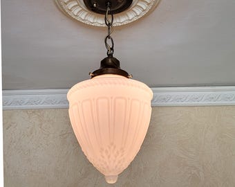 079c, Antique 1910's 20's 30's Victorian Glass Shade Ceiling Light Fixture porch pendant