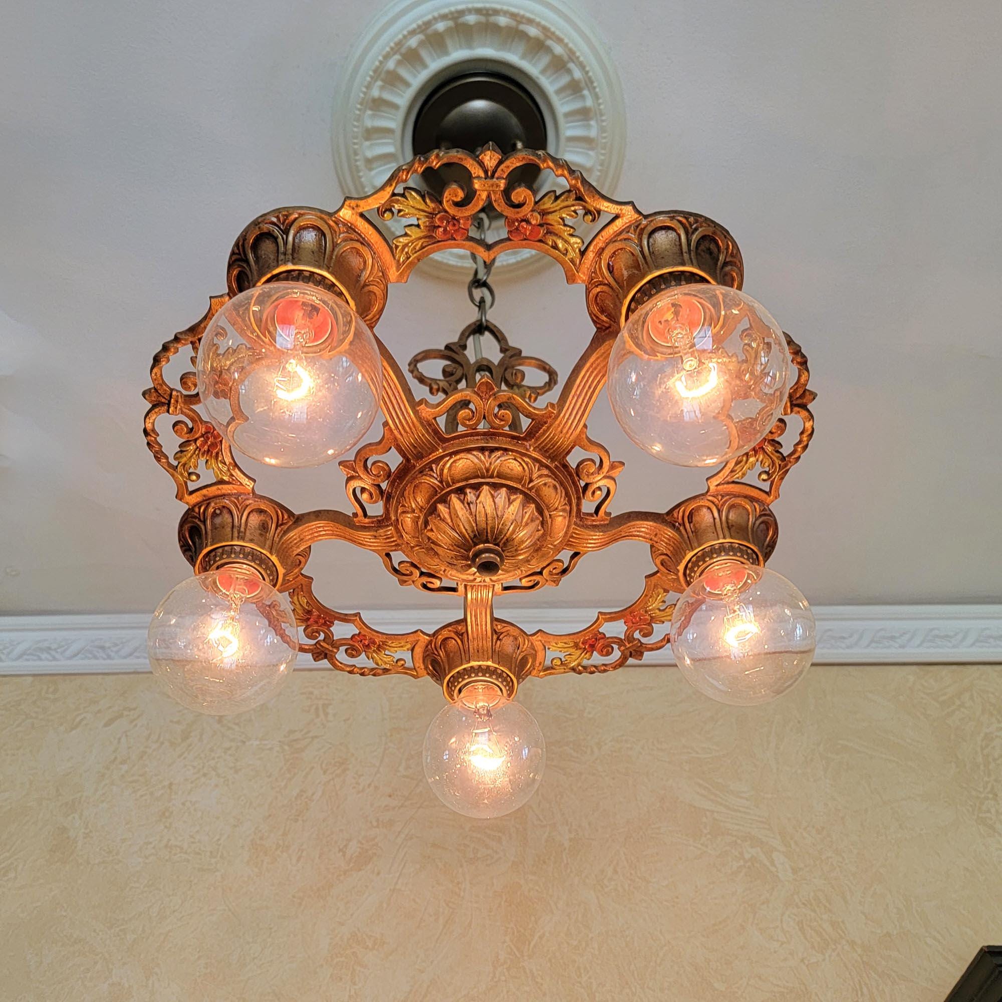 641c Antique 20's 30's Art Nouveau Ceiling Light Lamp