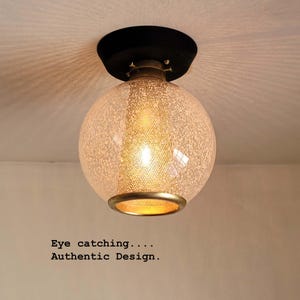 868c Vintage 50's 60's mcm Ceiling Light glass shade lamp fixture table chair clock