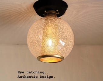 868c Vintage 50's 60's mcm Ceiling Light glass shade lamp fixture table chair clock