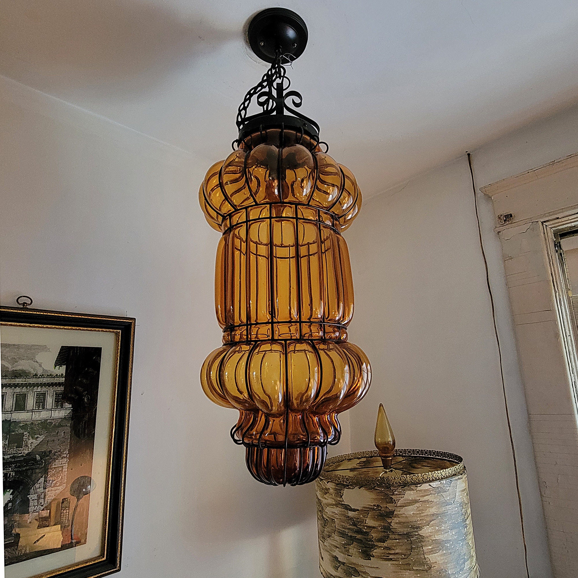 318c Vintage 1960's 70's Mid-century Modern Ceiling Light