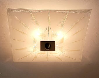 553c Vintage Large 60's 70's mid-century modern mcm Ceiling Light glass shade lamp fixture