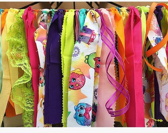 Shopkins Rag Tie Banner - Shopkins Banner - Shopkins Rag Tie Garland - Shopkins Birthday Decor - Rag Tie Banners - Shopkins Party - 10 feet