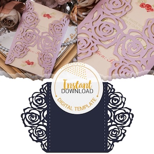 5x7 Tor falten Rosen Hochzeitseinladung - Laser geschnitten Vorlage (svg, dxf, ai, eps, png) - Instant Download - Cricut & Cameo kompatibel