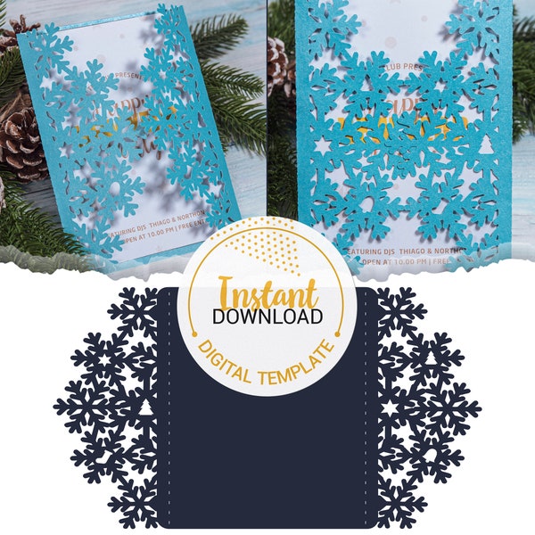 5x7 GateFold Snowflakes Invitation  - Laser Cut Template (svg, dxf, ai, eps, png) - Instant Download - Cricut & Cameo Compatible