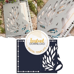 Peacock Feather Wedding Invitation  - Laser Cut Template (svg, dxf, ai, eps, png) - Instant Download - Cricut & Cameo Compatible