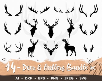 Hirsch & Geweih SVG Bundle | Hirsch SVG-Datei | Reh Geweih Hörner Download | Geweih Vorlage Datei | Svg Png Dxf Jpg digitaler Download