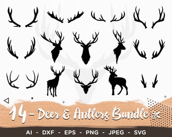 Deer & Antlers SVG Bundle | Deer SVG File | Deer Antlers Horns Download | Antler Template File | Svg Png Dxf Jpg Digital Download