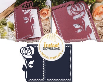 Elegant Rose Wedding Invitation - Laser Cut Template (svg, dxf, ai, eps, png) - Instant Download - Cricut and Cameo Compatible