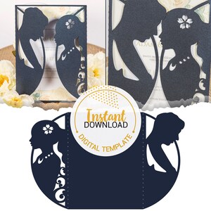 Convite de casamento de casal romântico 5x7 - modelo de corte a laser (svg, dxf, ai, eps, png) - download instantâneo - compatível com Cricut e Cameo