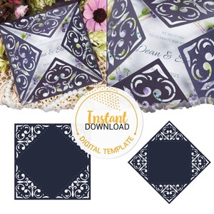 Invitación de boda de cuatro pliegues de encaje de lujo - Plantilla de corte láser (svg, dxf, ai, eps, png) - Descarga instantánea - Compatible con Cricut y Cameo