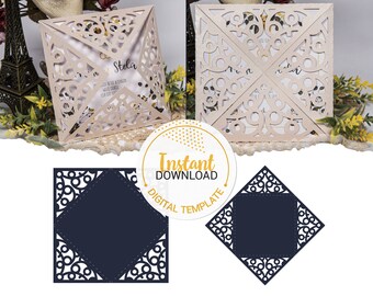 Minimalist Ornamental Wedding Invitation - Laser Cut Template (svg, dxf, ai, eps, png) - Instant Download - Cricut & Cameo Compatible