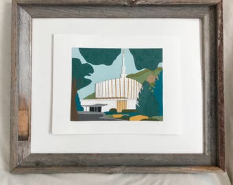 LDS Provo Utah Temple hand cut illustration giclee fine art print