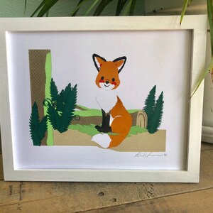Renard dans la forêt à la main, coupe art impression digitale