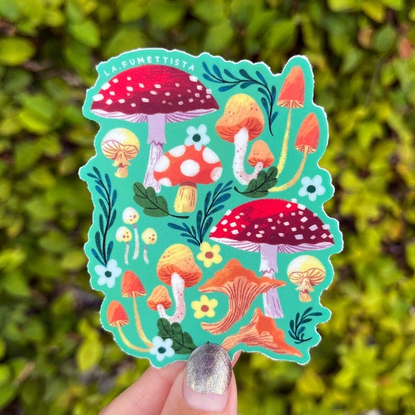 Cute Mushroom Matte Sticker | Mushroom Funghi Woodland Floral Sticker | Matte Vinyl Waterproof Decal