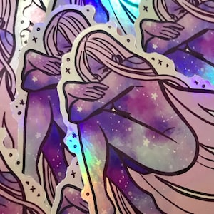 Galaxy Girl Holographic Cute Aesthetic Celestial Vinyl Weatherproof Waterproof Sticker