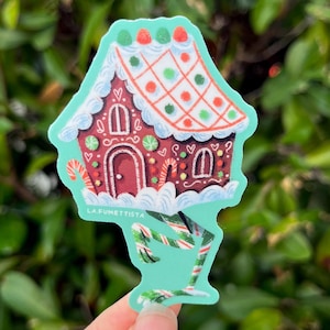 Baba Yaga Gingerbread House Sticker | Cuter Wintertime Holiday Christmas Baba Yaga Sticker | Matte Vinyl Waterproof Decal