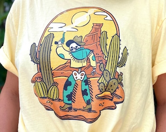 Skeleton Cowboy Cactus Desert Tee | Comfort Colors Vintage Inspired Illustrated T Shirt | Wild West Graphic Tee