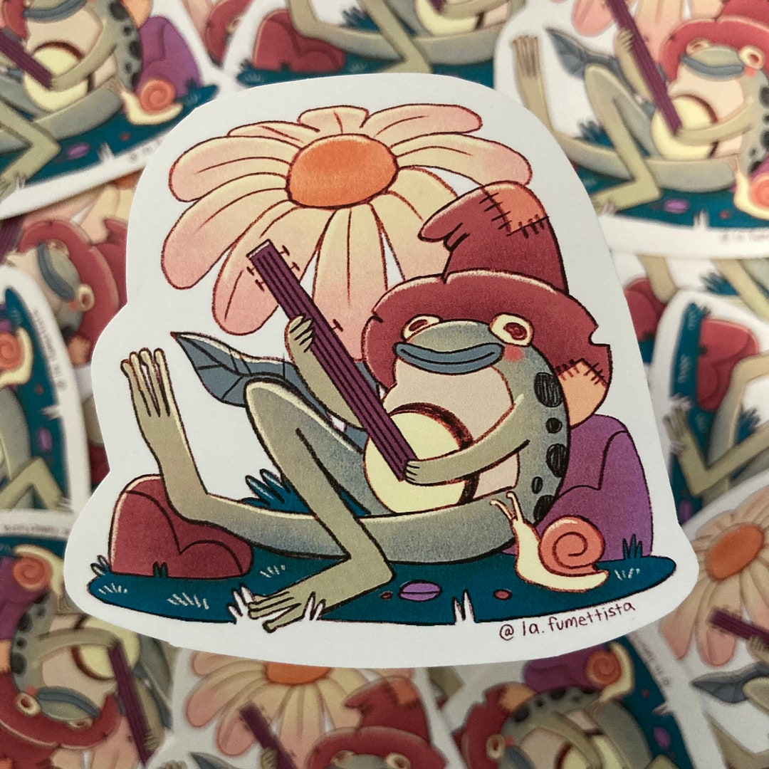 Cute Banjo Playing Toad Frog Matte Sticker Decal Etsy