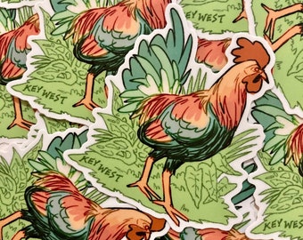 Key West Rooster souvenir pegatina / Florida Keys Key West Rooster vinilo mate impermeable resistente a la intemperie viaje vacaciones pegatina