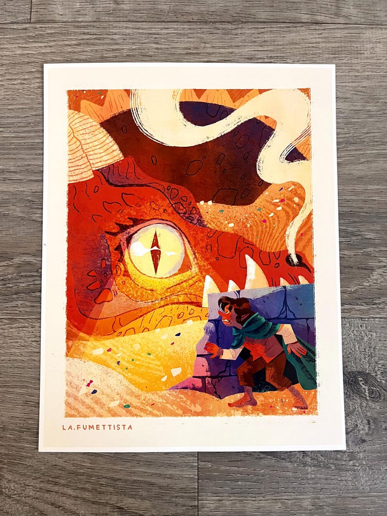 Smaug Dragon Hobbit Art Print | Bilbo Baggins Smaug Misty Mountain Illustration | 8 1/2 x 11 Art Print with Satin Finish immagine 4