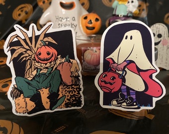 Spooky Halloween Scarecrow Ghost Costume Trick Or Treat Matte Sticker | Waterproof Weatherproof matte vinyl sticker